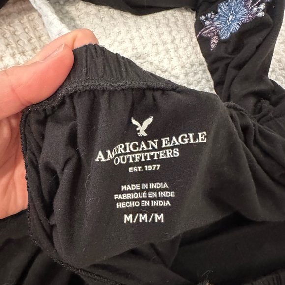 Black and Blue floral off shoulder top - Picture 3 of 3